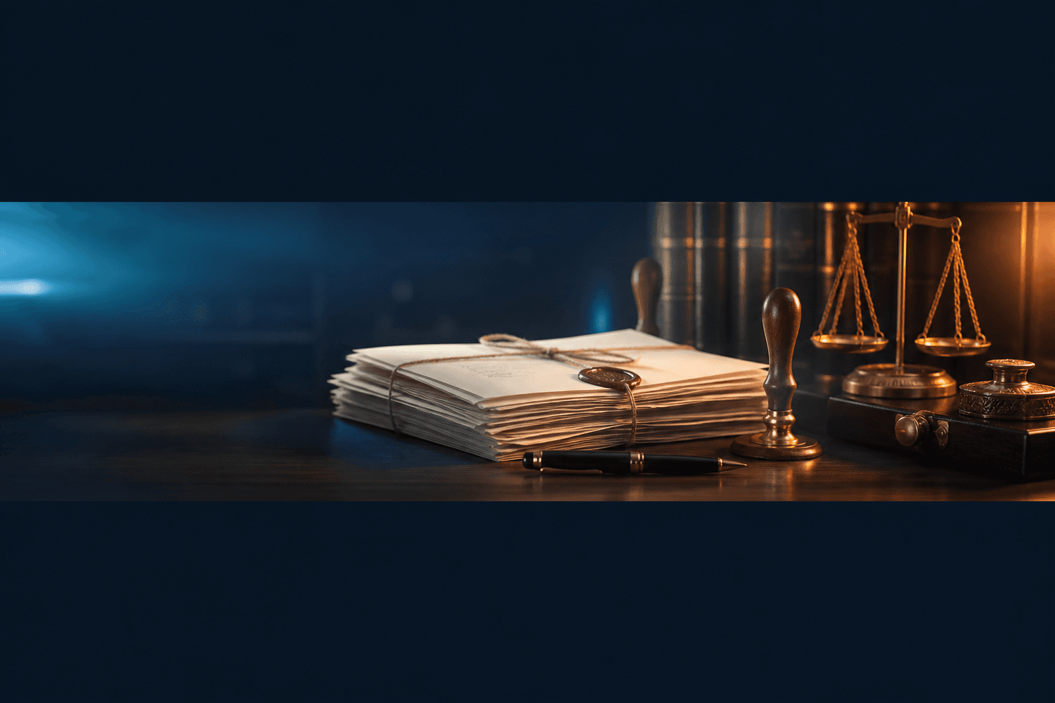 Certified legal documents with official stamp on a desk