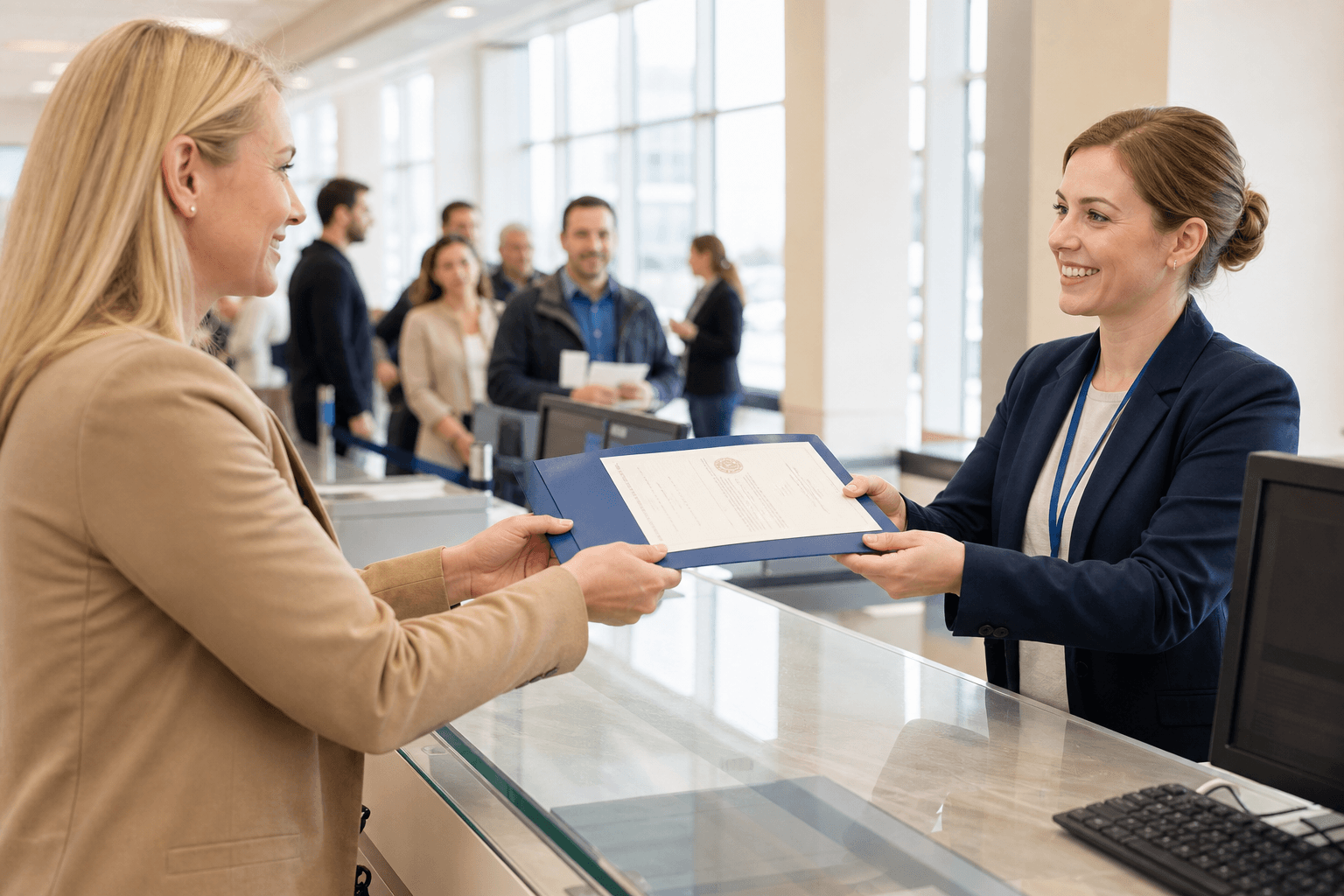 Attorneys reviewing immigration documents with ethereal cyan technology overlays