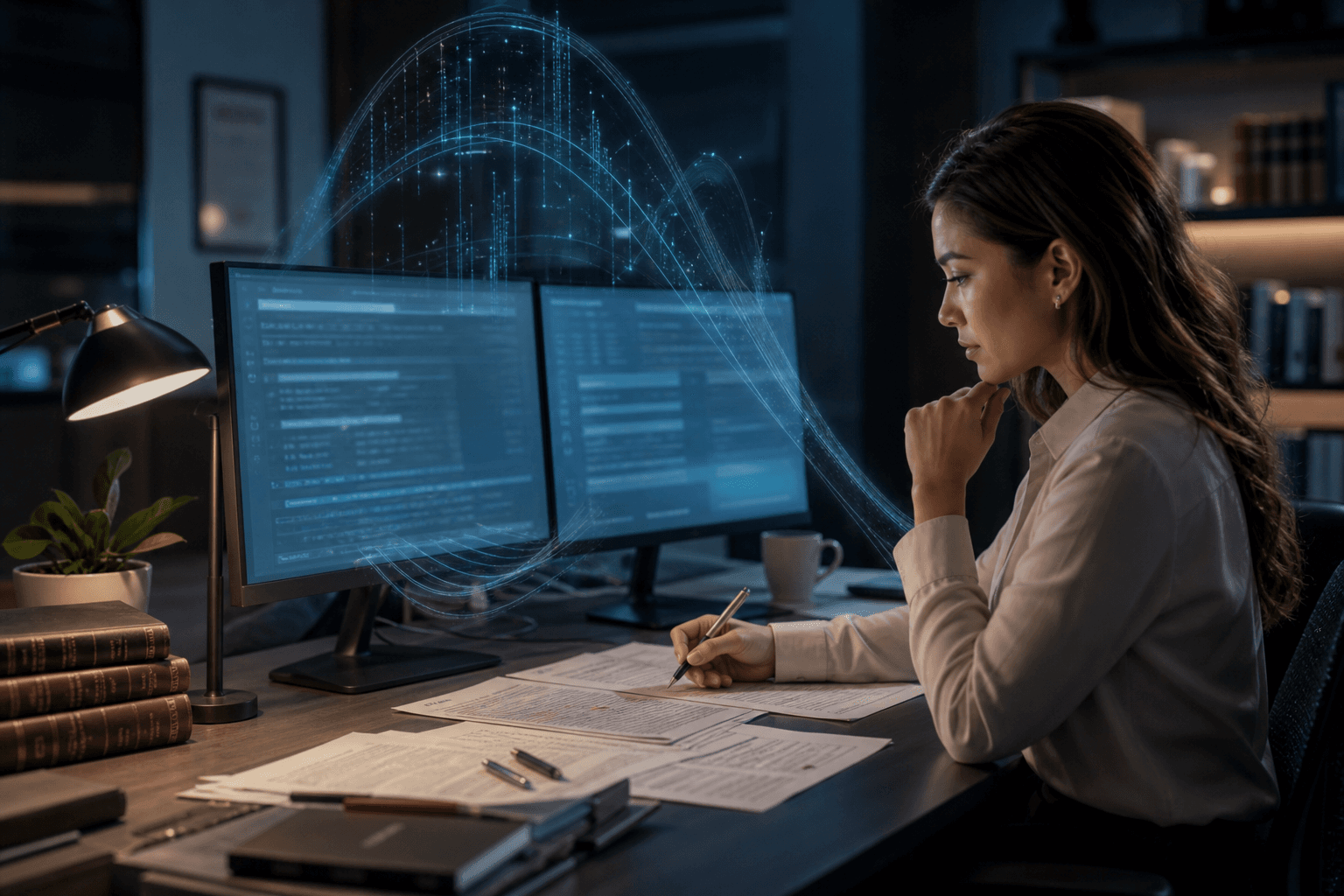 AI-powered legal translation with high-speed motion and cyan light trails