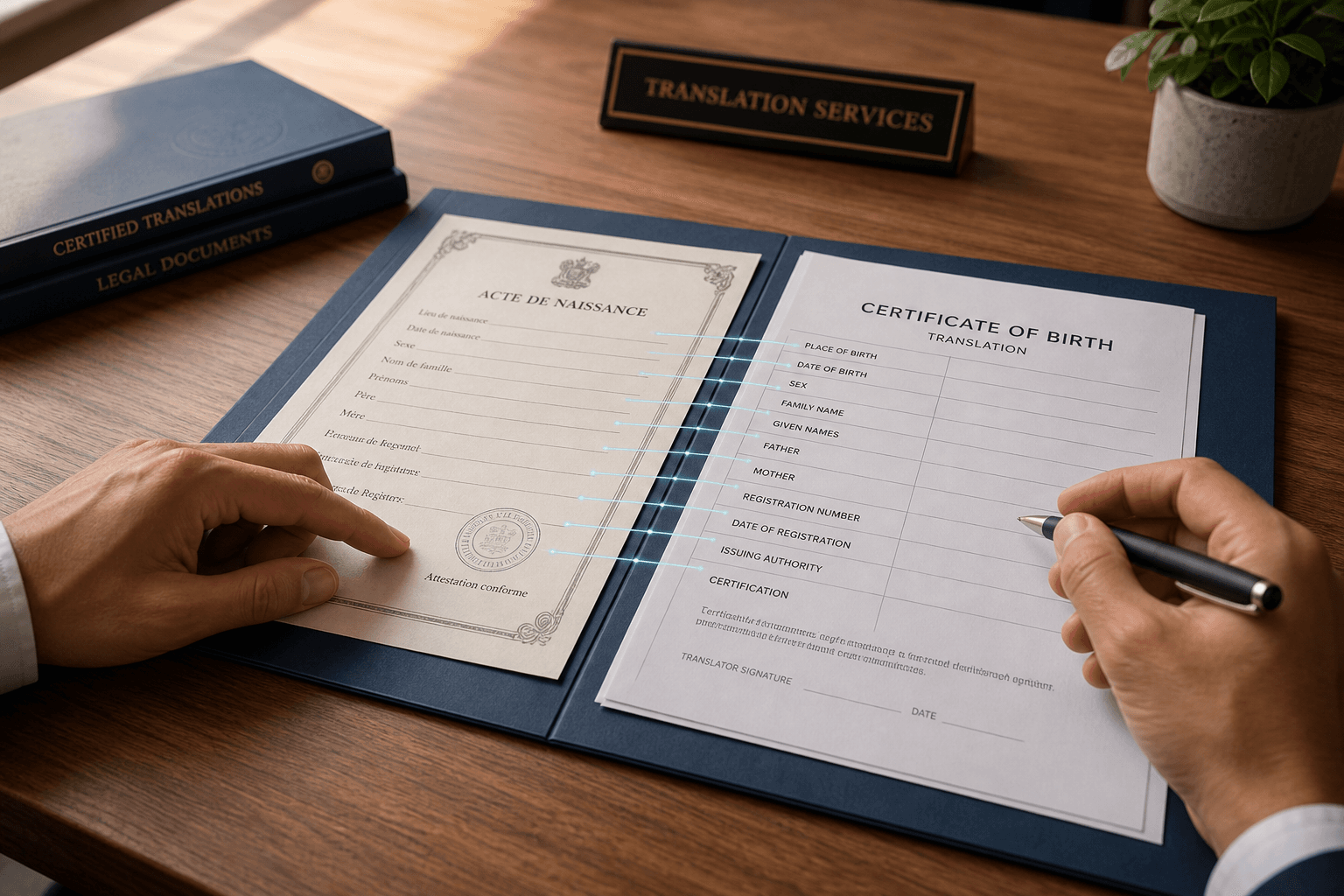 Birth certificate prepared for certified USCIS translation