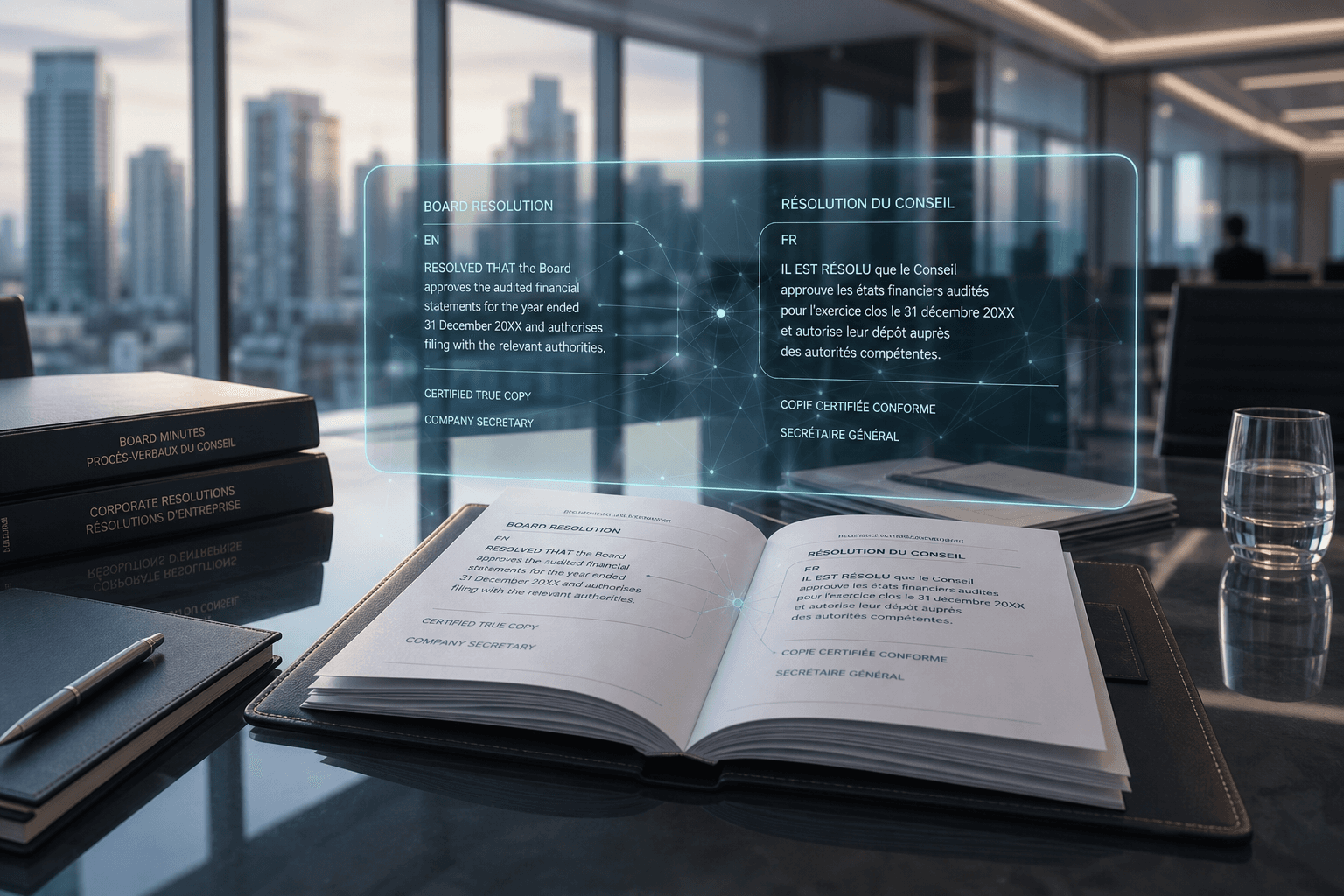 Corporate legal filings prepared for cross-border translation