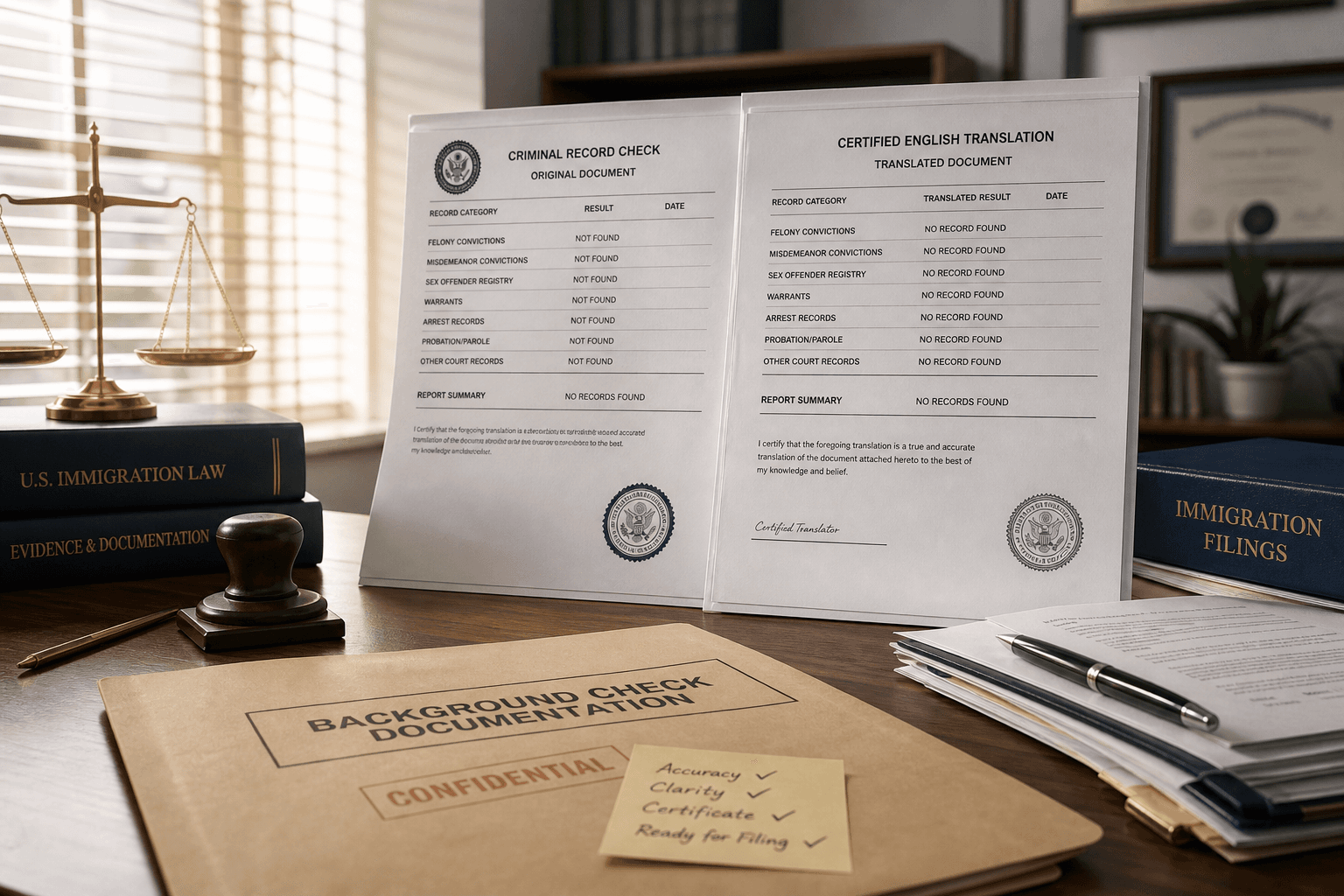 Criminal background record prepared for confidential certified translation
