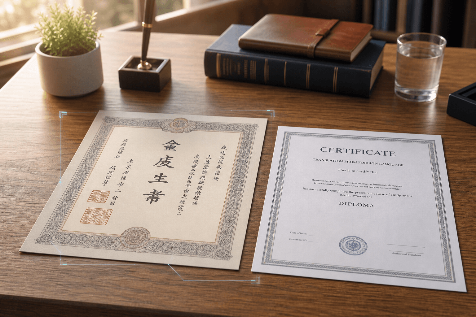 Diploma prepared for certified academic translation