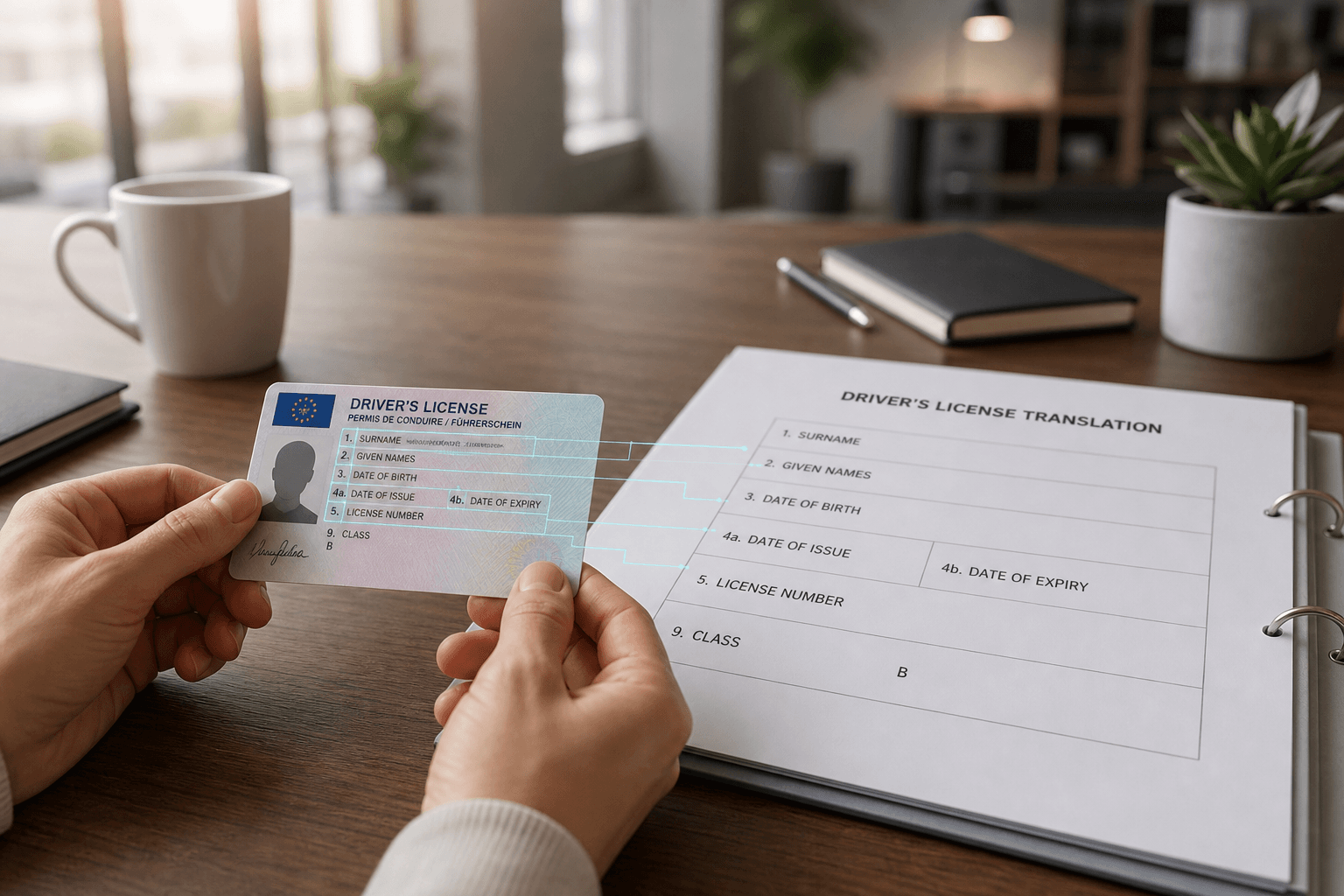 Driver's license prepared for certified translation