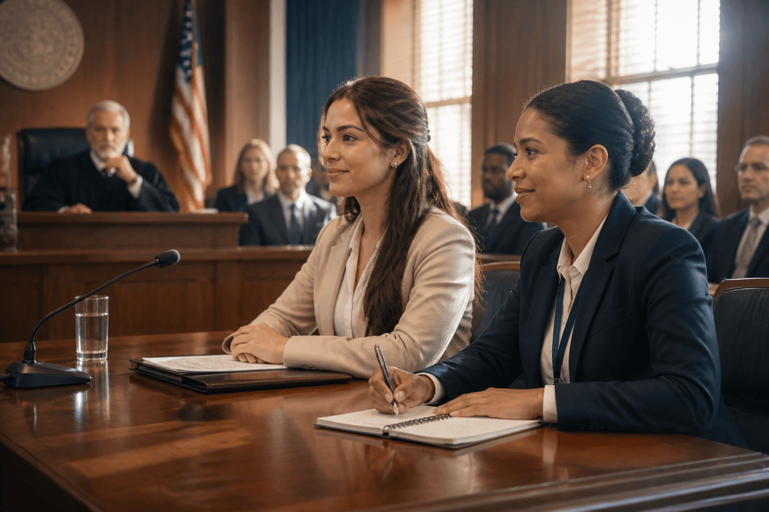 Professional interpreter supporting a legal hearing or conference setting