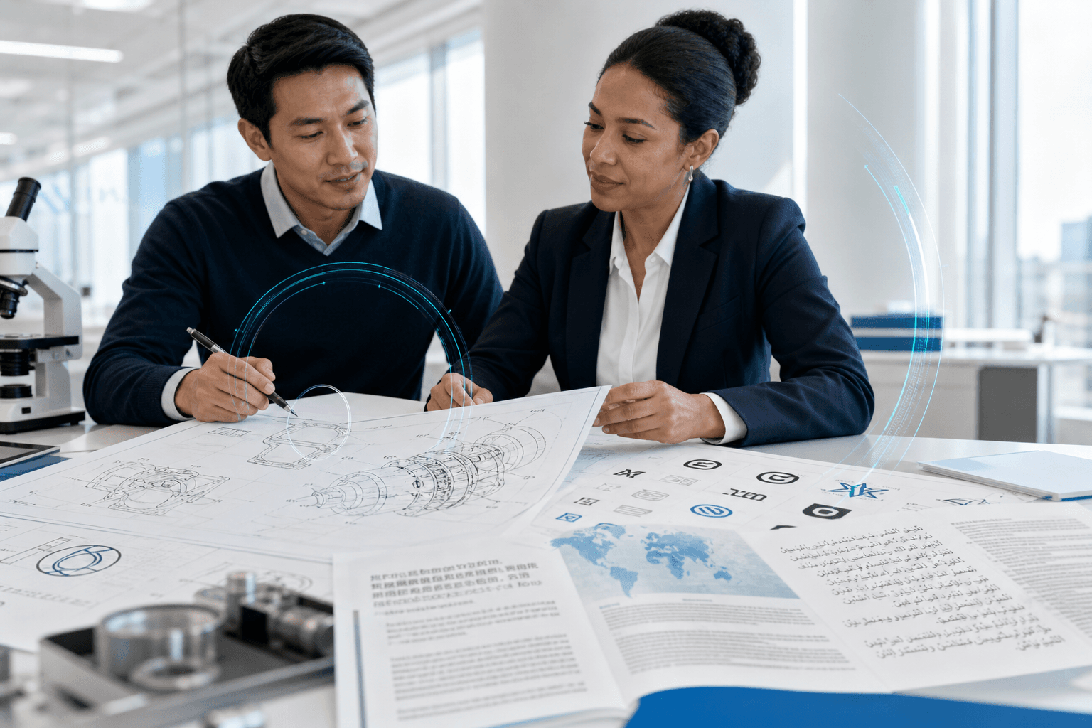 Patent and trademark filing materials prepared for technical legal translation