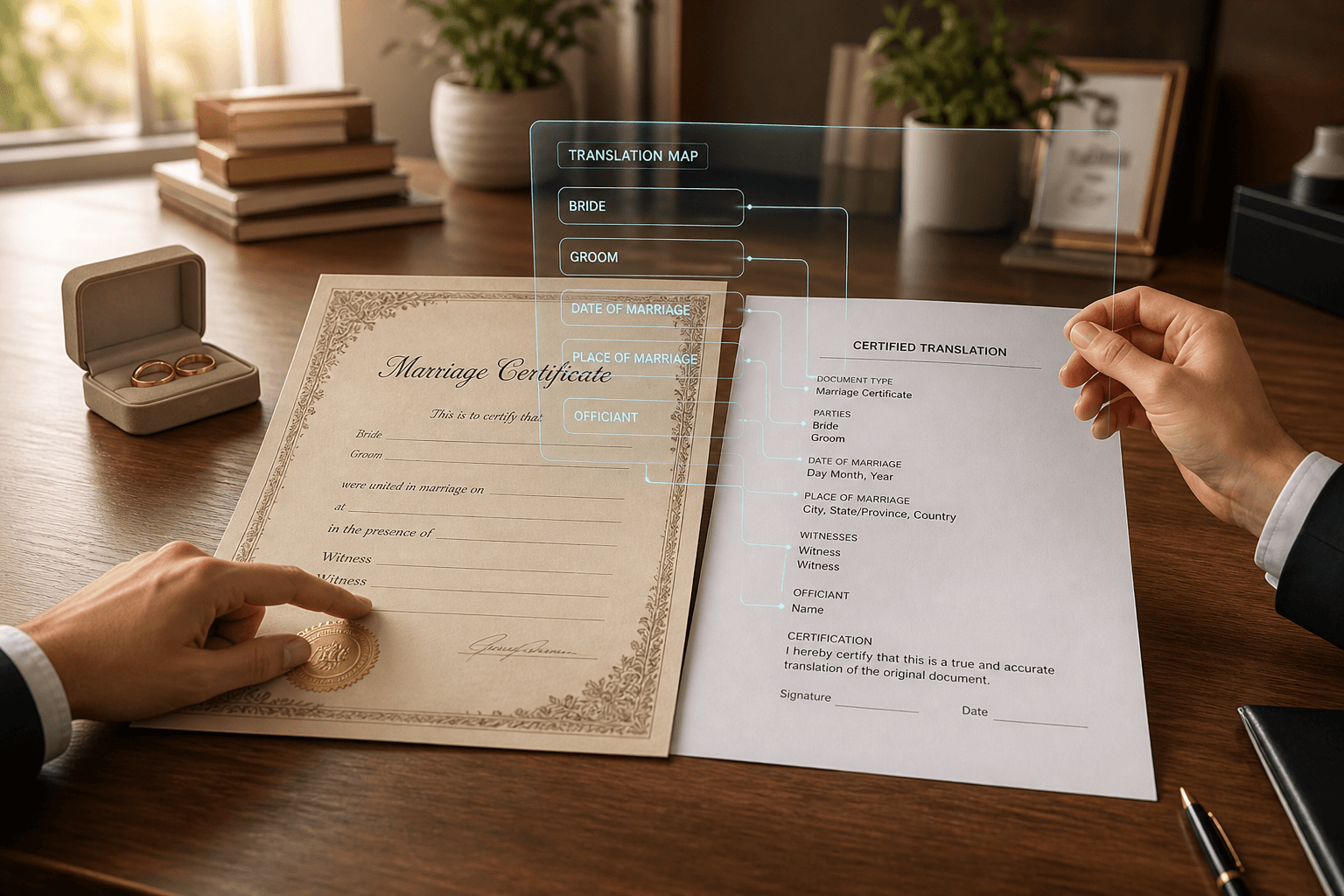 Marriage certificate prepared for certified USCIS translation
