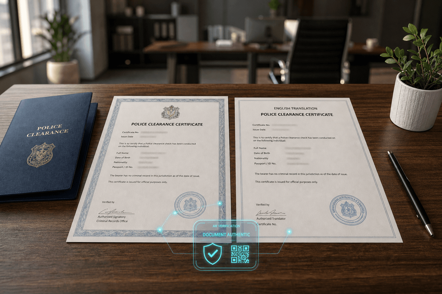 Police clearance certificate prepared for certified translation