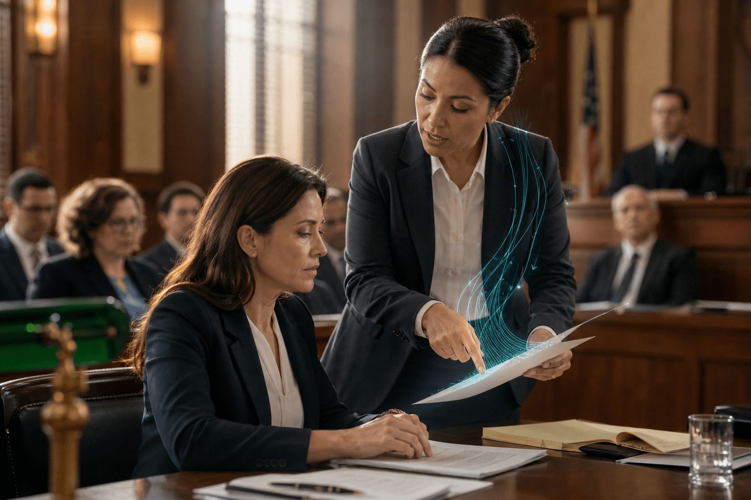 Legal sight translation setup with documents and interpreter workstation