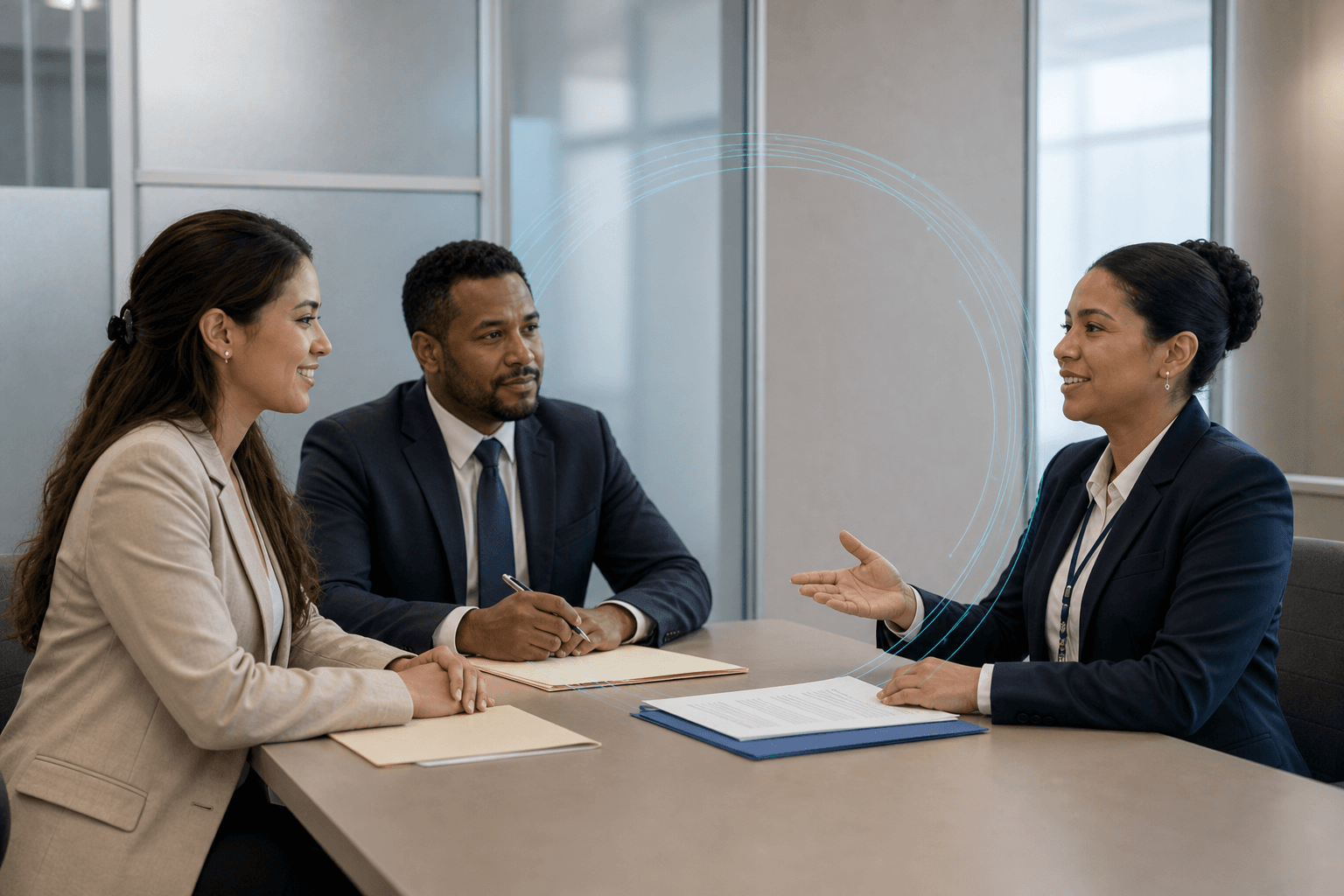 On-site USCIS interview interpretation with attorney, client, and interpreter